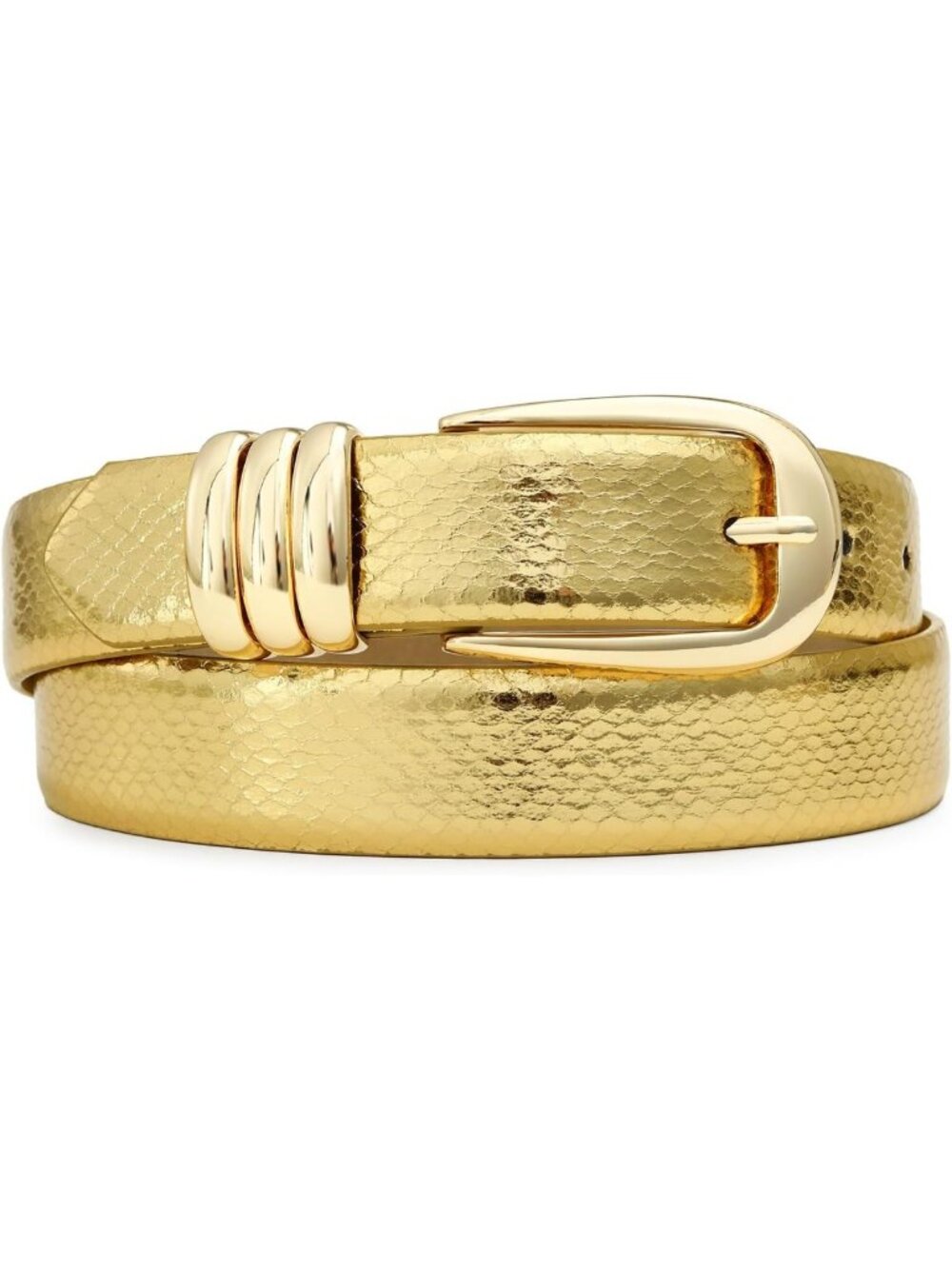 Shiny Gold Leather Belt for Women - Metallic Buckle for Evening & Formal Dresses